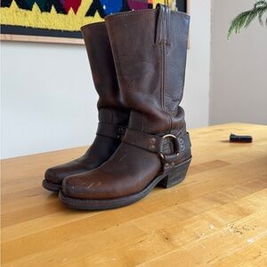 Frye Brown Leather Harness Boots